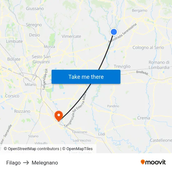 Filago to Melegnano map