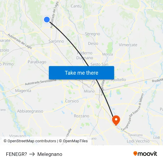 Fenegro to Melegnano map
