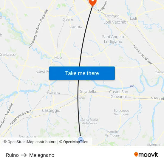Ruino to Melegnano map