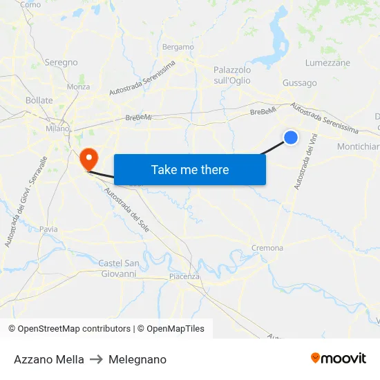 Azzano Mella to Melegnano map