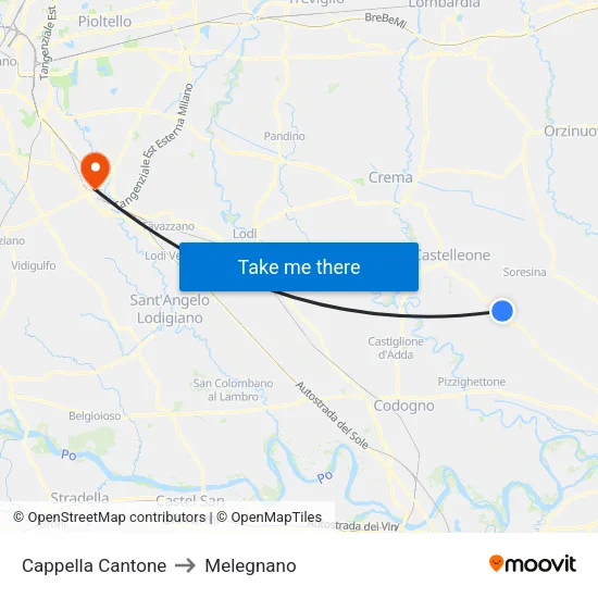 Cappella Cantone to Melegnano map