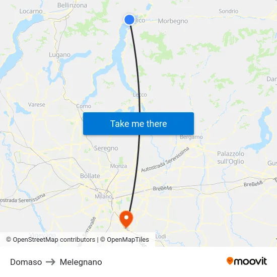 Domaso to Melegnano map