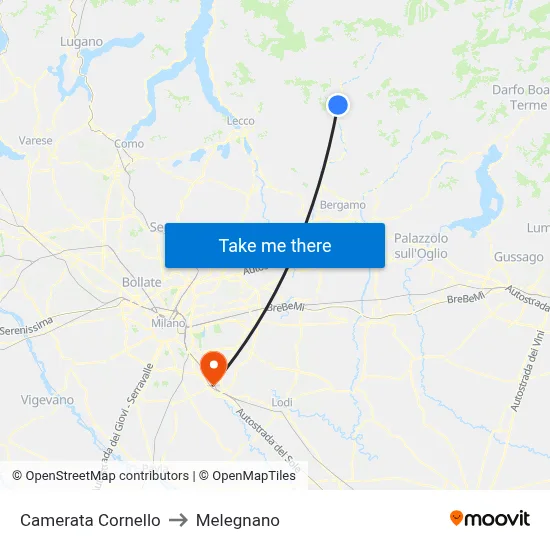 Camerata Cornello to Melegnano map