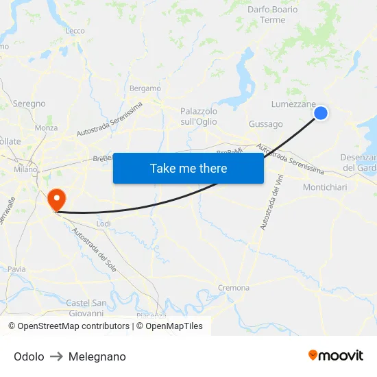 Odolo to Melegnano map