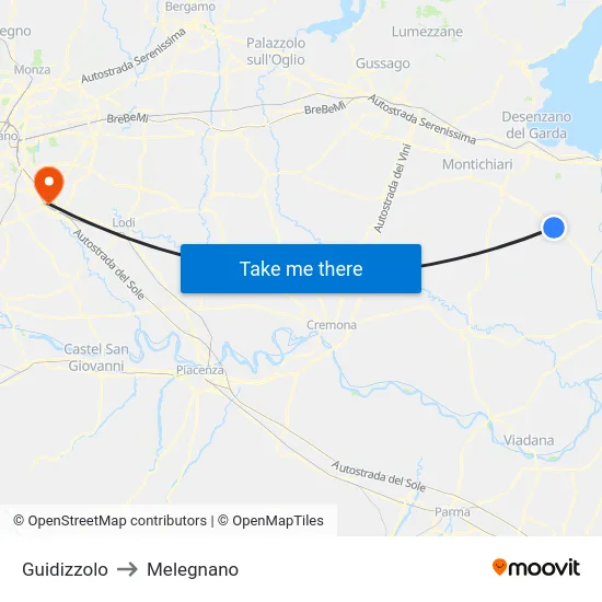 Guidizzolo to Melegnano map