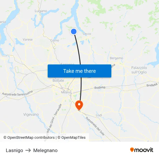 Lasnigo to Melegnano map