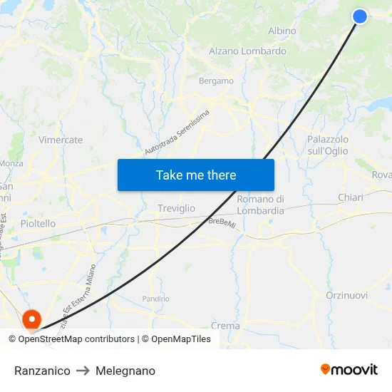 Ranzanico to Melegnano map