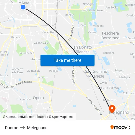 Duomo to Melegnano map