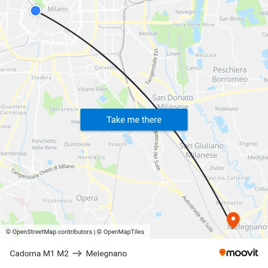 Cadorna M1 M2 to Melegnano map