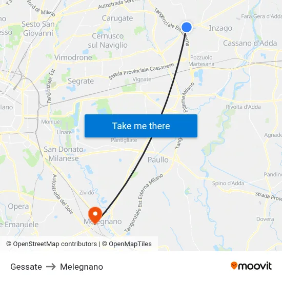 Gessate to Melegnano map