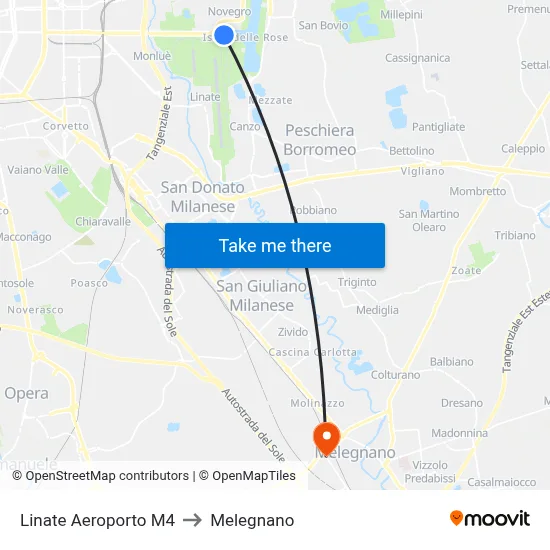 Linate Airport M4 to Melegnano map