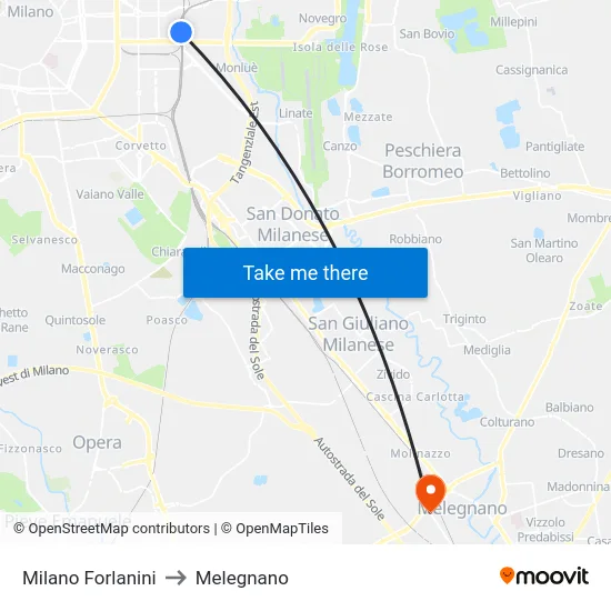 Milan Forlanini to Melegnano map