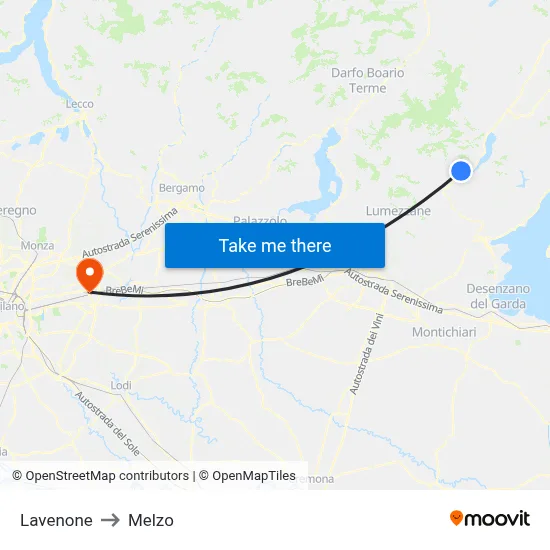 Lavenone to Melzo map