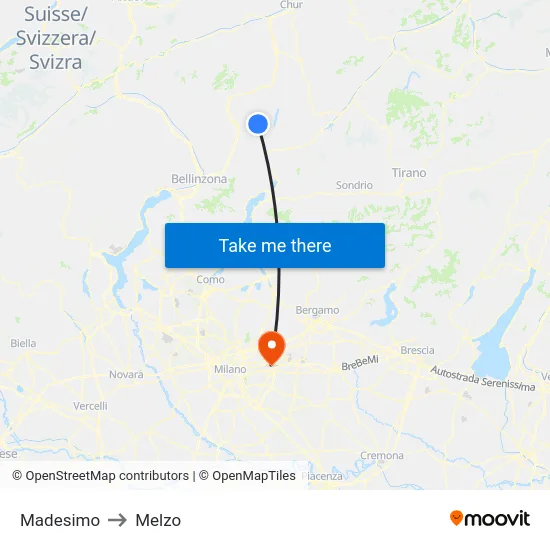 Madesimo to Melzo map