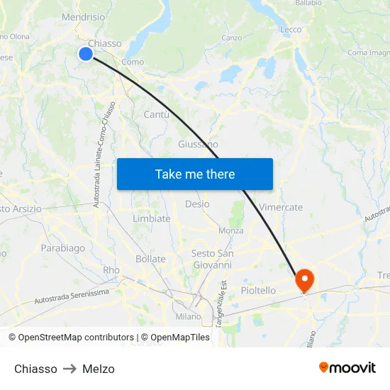 Chiasso to Melzo map