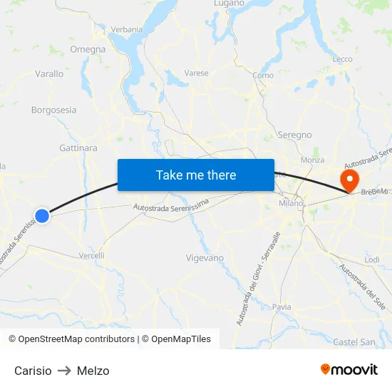 Carisio to Melzo map