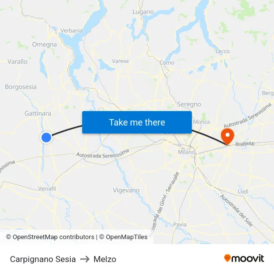 Carpignano Sesia to Melzo map