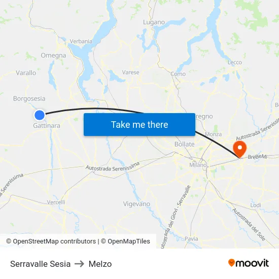 Serravalle Sesia to Melzo map