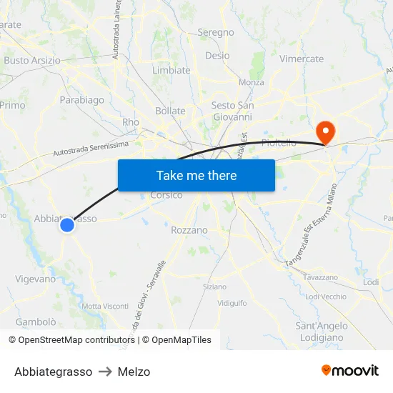 Abbiategrasso to Melzo map
