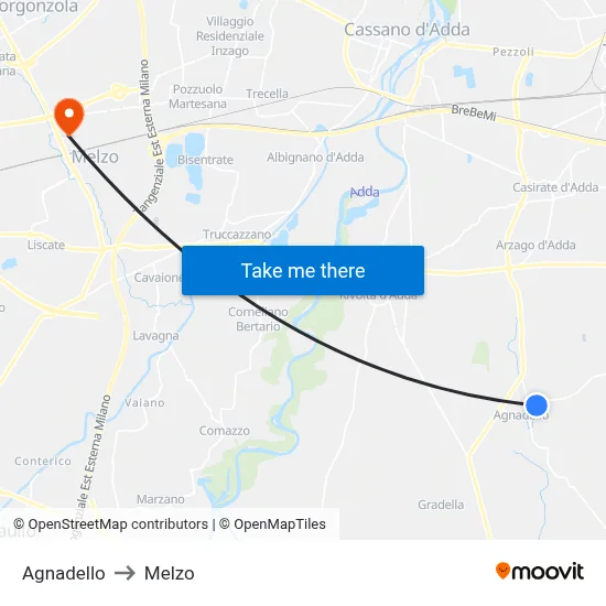 Agnadello to Melzo map