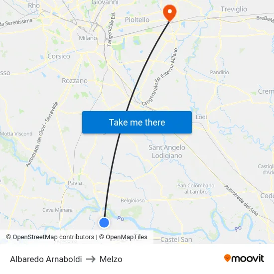 Albaredo Arnaboldi to Melzo map