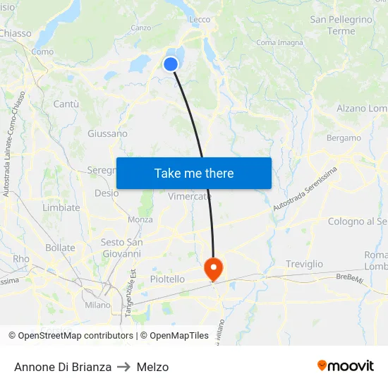 Annone Di Brianza to Melzo map