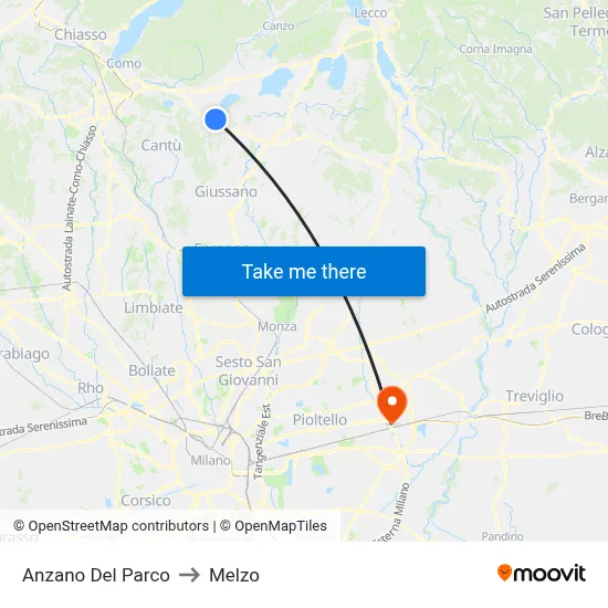 Anzano Del Parco to Melzo map