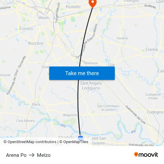 Arena Po to Melzo map