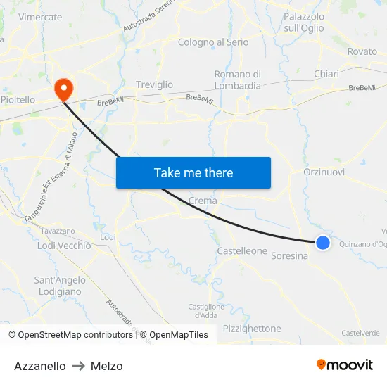 Azzanello to Melzo map