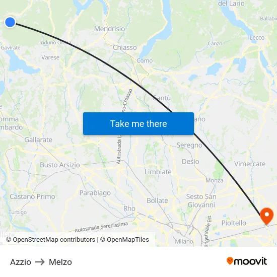 Azzio to Melzo map