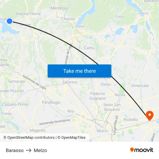 Barasso to Melzo map