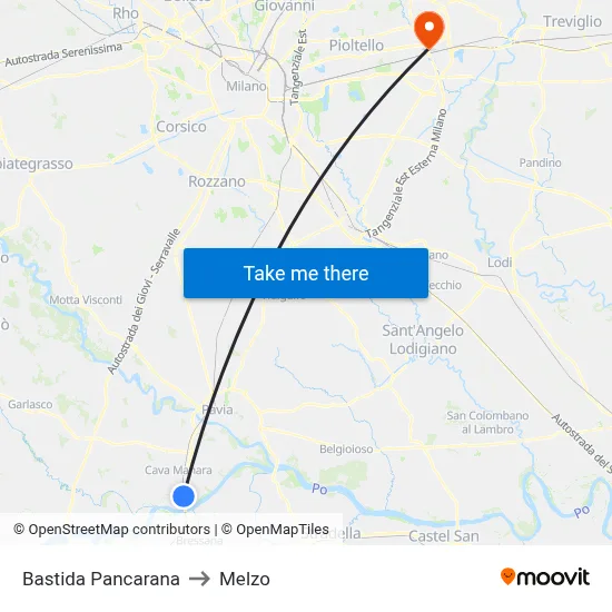 Bastida Pancarana to Melzo map