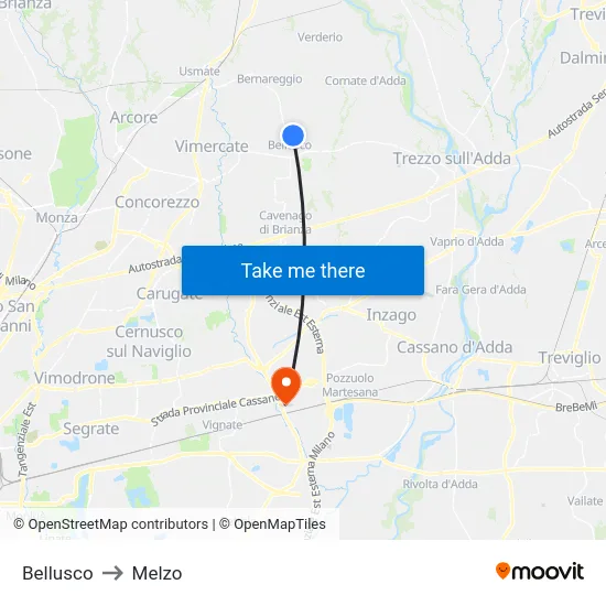 Bellusco to Melzo map
