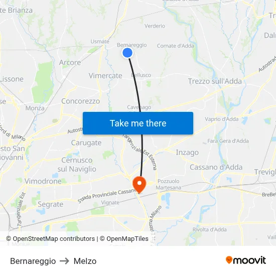 Bernareggio to Melzo map