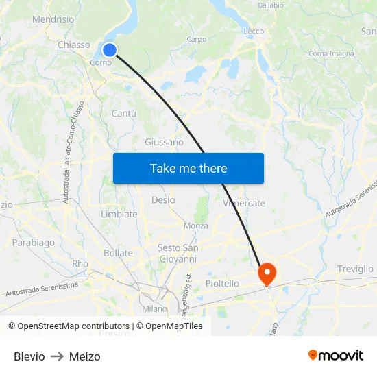 Blevio to Melzo map