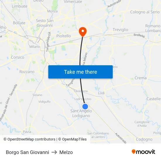 Borgo San Giovanni to Melzo map