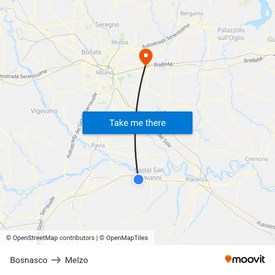 Bosnasco to Melzo map
