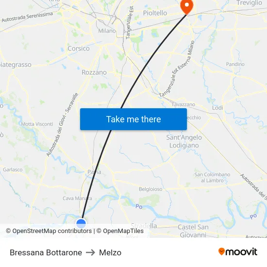 Bressana Bottarone to Melzo map