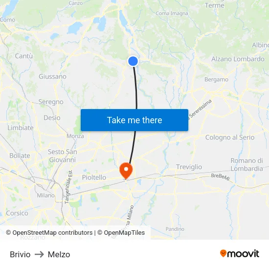 Brivio to Melzo map