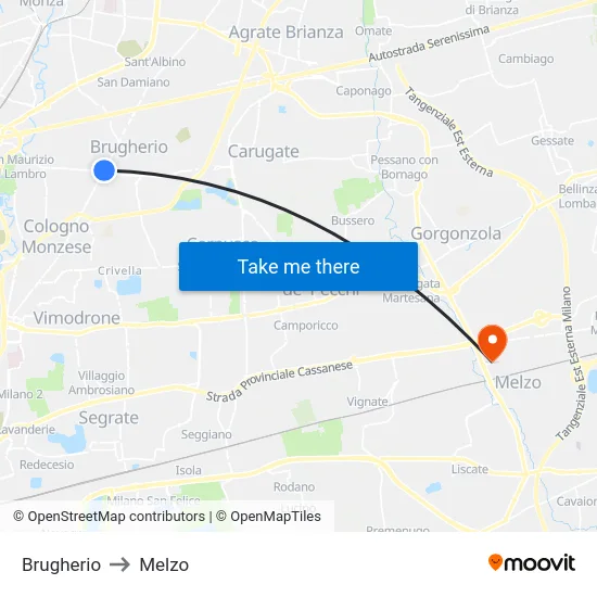 Brugherio to Melzo map
