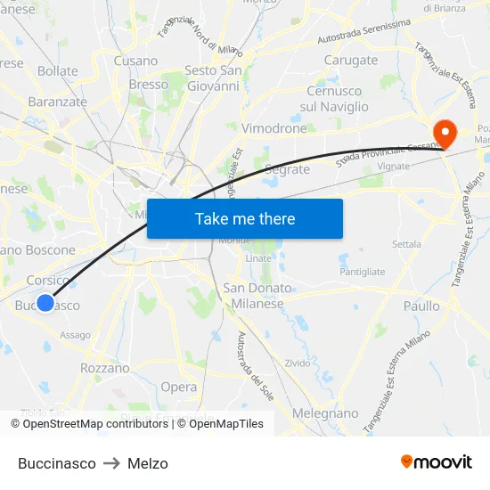 Buccinasco to Melzo map