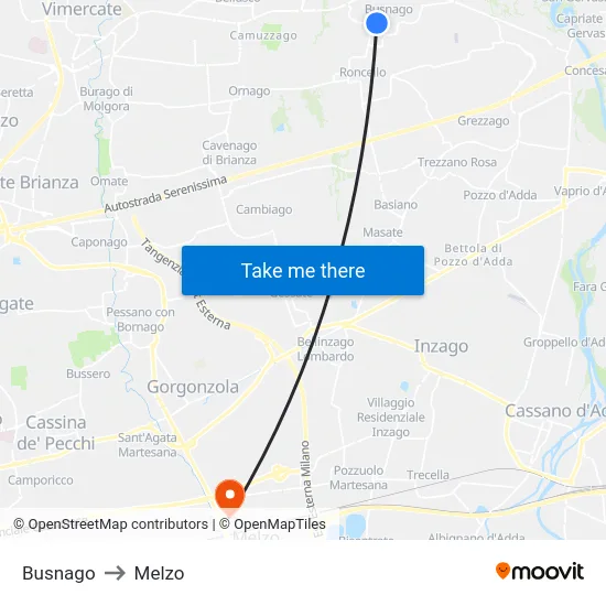 Busnago to Melzo map