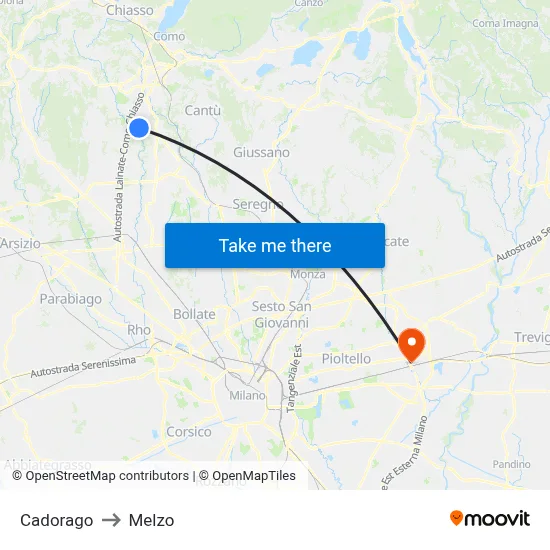 Cadorago to Melzo map