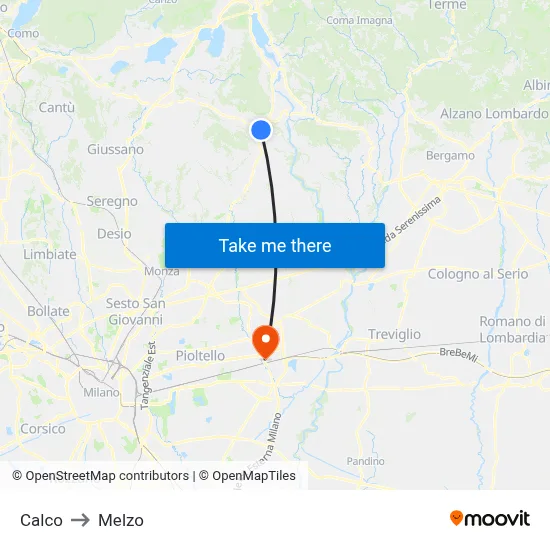 Calco to Melzo map