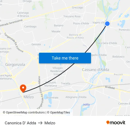 Canonica D' Adda to Melzo map