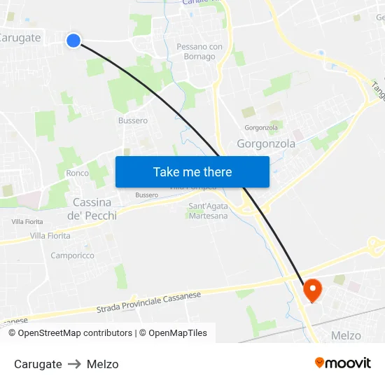 Carugate to Melzo map