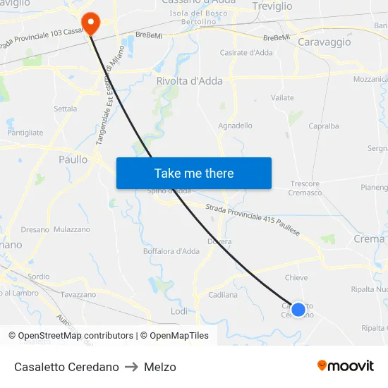 Casaletto Ceredano to Melzo map