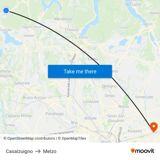 Casalzuigno to Melzo map