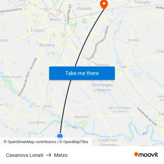 Casanova Lonati to Melzo map