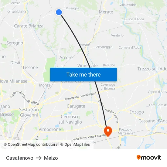 Casatenovo to Melzo map